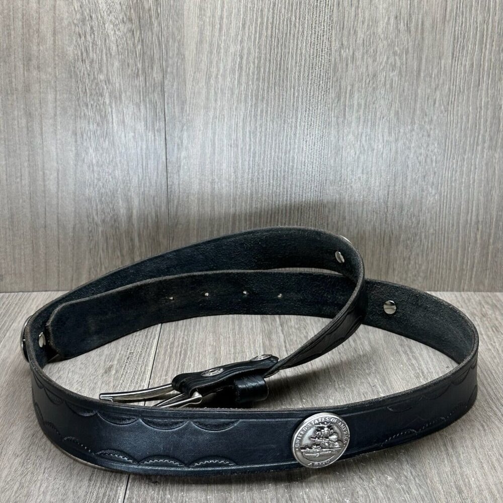 United States of America Army Mens Belt 49" Buckle Hand Tooled Leather Black